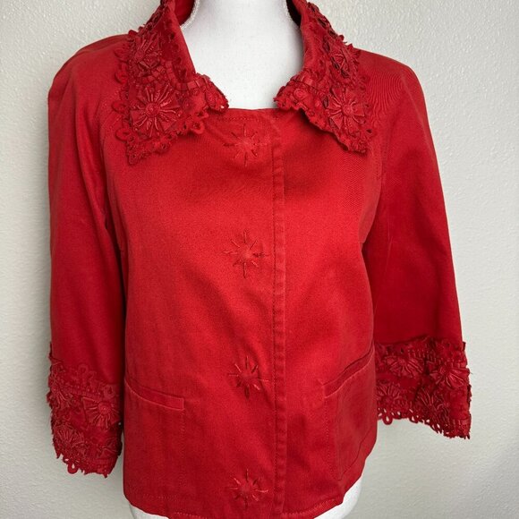 Carolina Herrera Red Cropped Jacket Size L